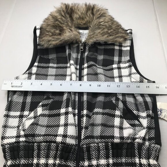 Derek Heart Women's Medium Vest Black And White Plaid Faux Fur Collar New - Picture 8 of 13